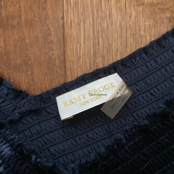 Ramy Brook off the shoulder Velvet Liza smocked navy blue Top - Picture 7 of 10
